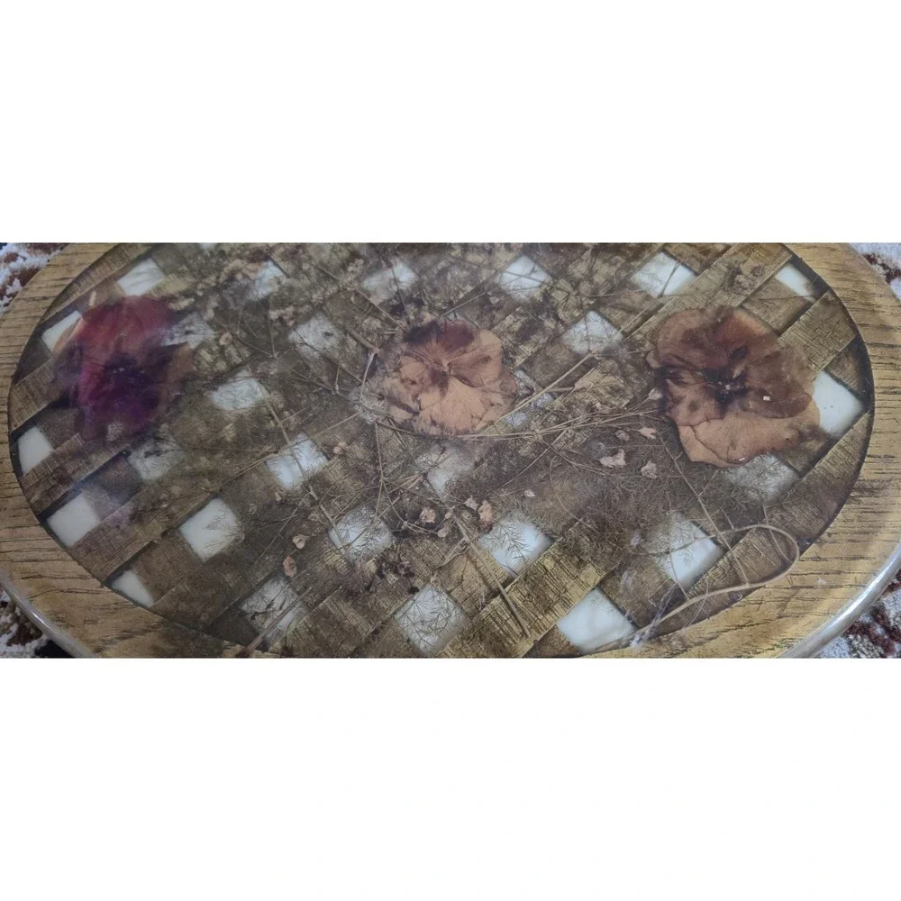 Vintage Oval Floral Pressed Flower Decorative‎ Tray  – Cottagecore